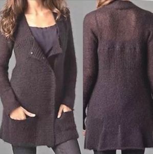 Eileen Fisher Longline Cardigan Loose Knit Mohair Snap Front Lagenlook Black M